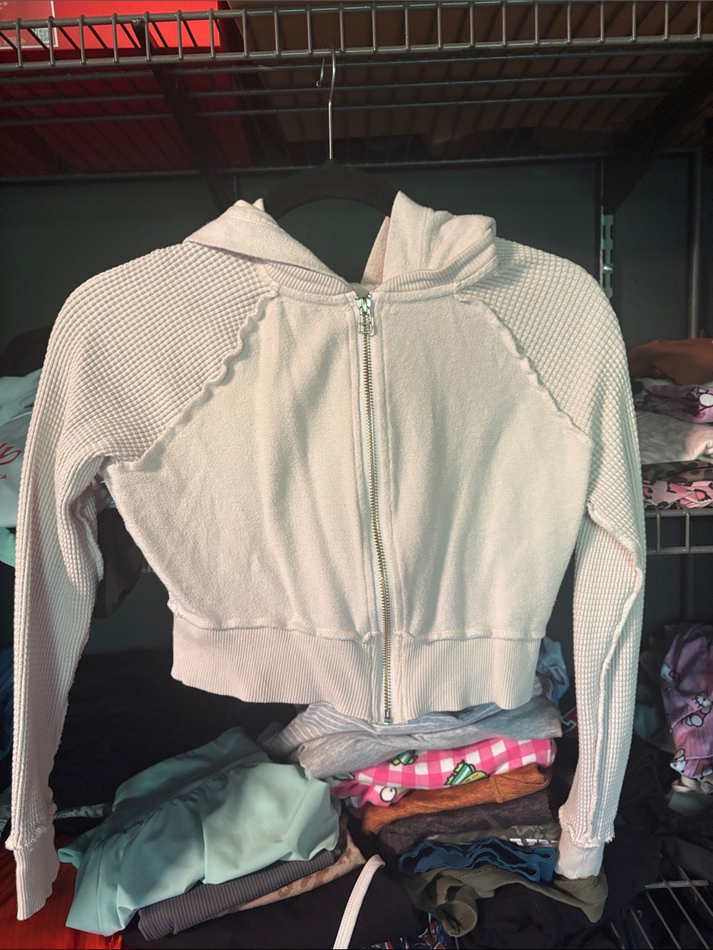 Light Pink cropped Hooded Zip-Front Women's Top